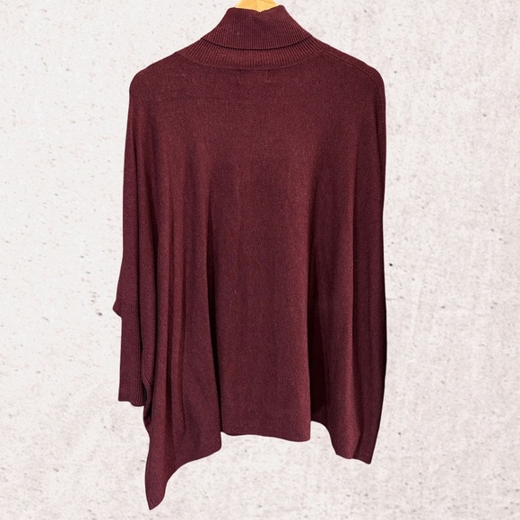 Red Oversized Poncho Sweater with Batwing Sleeves - Picture 2 of 3